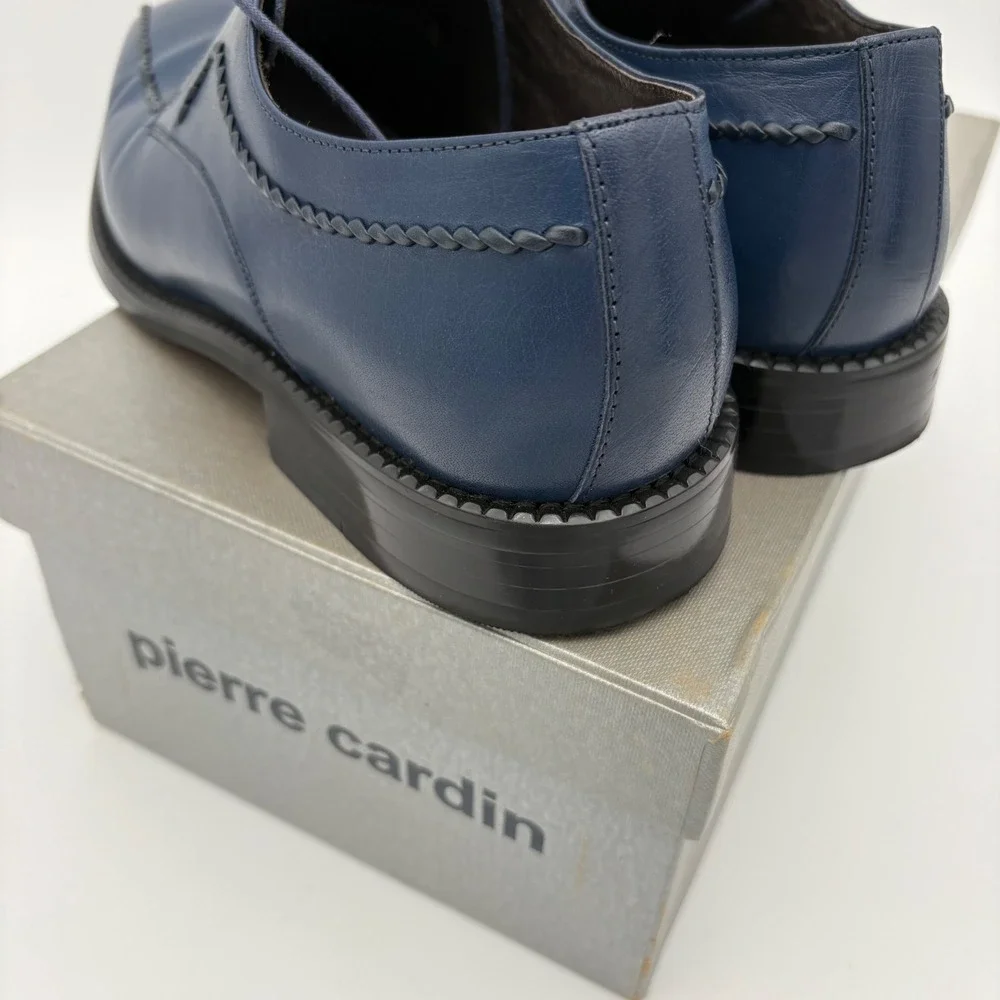 Pierre Cardin Crete Blue‎ Leather Dress Shoes Mens Size 8.5 Oxfords Square Toe